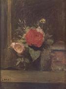 Jean Baptiste Camille  Corot Bouquet de fleurs dans un verre a cote d'un pot a tabac (mk11) Sweden oil painting reproduction